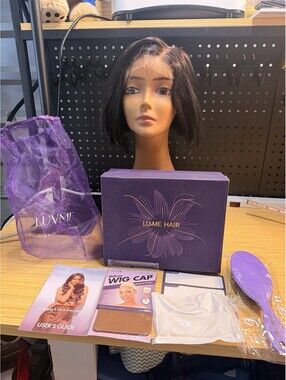 LUVME For You Dark Brown Human Hair Wig Shoulder Length Side Part Lace Wig Bob *